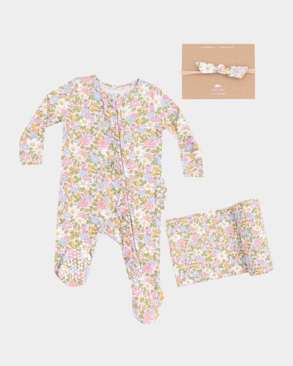 Girl's Bubbly Baby Calico Footie W/ Headband & Blanket, Size Newborn-9